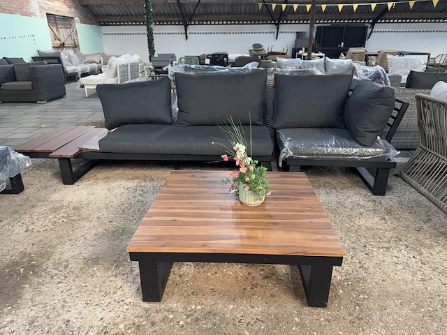 Loungeset 4-delig: 2 banken, 1 hoek, 1 tafel lux outdoor living, zwart - afbeelding 2 van  9