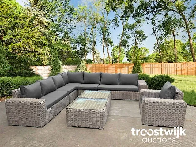 Loungeset 8-delig donkerbruin wicker / antraciete kussens - afbeelding 1 van  1