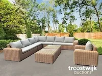 Loungeset 8-delig lichtbruin wicker / lichtgrijze kussens - afbeelding 1 van  1
