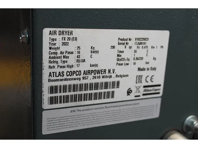 Luchtdroger atlas copco fx20. bouwjaar 2022. - afbeelding 3 van  3