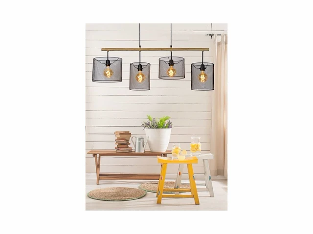Lucide baskett hanglamp 4xe27 zwart - afbeelding 2 van  2