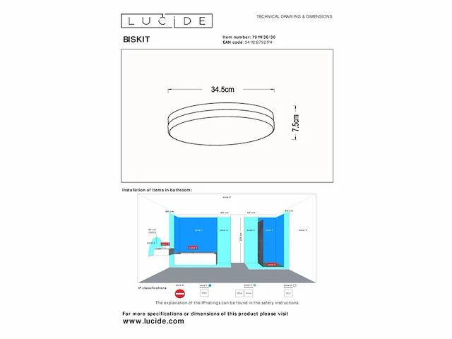 Lucide biskit plafonnière badkamer led ip44 beweging & dag/nacht sensor zwart - afbeelding 4 van  4