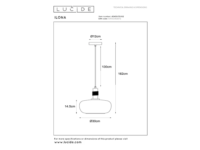 Lucide ilona hanglamp 30 cm 1xe27 amber - afbeelding 4 van  4