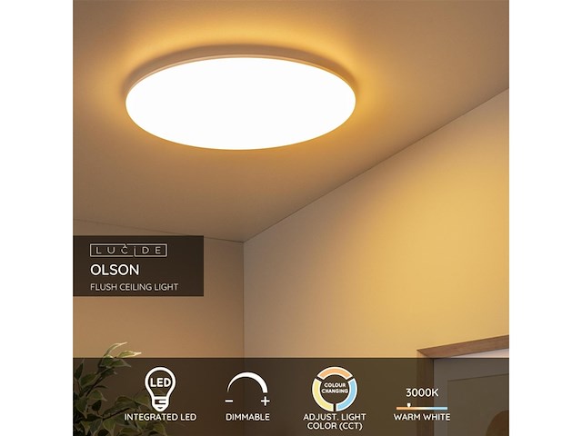 Lucide olson plafondlamp badkamer 45 cm led cct 1x45w 3000k/6500k ip44 opaal - afbeelding 3 van  4