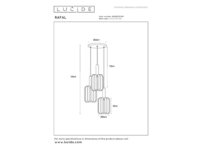 Lucide rafal hanglamp 50 cm 3xe27 grijs - afbeelding 2 van  5