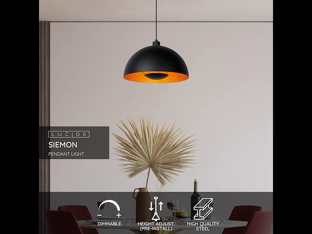 Lucide siemens pendant lights diameter 40 cm 1 x e27 zwart - afbeelding 2 van  3
