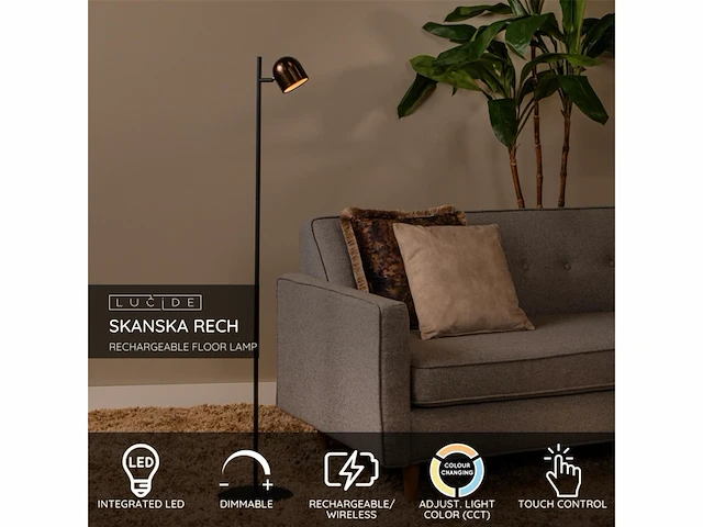 Lucide skanska rech oplaadbare vloerlamp binnen/buiten accu/batterij 23 cm led dimbaar ip44 koffie - afbeelding 3 van  3