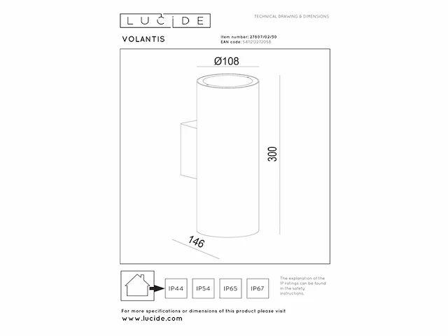 Lucide volantis wandspot/wandlamp binnen/buiten 2xe27 ip54 zwart - afbeelding 3 van  4