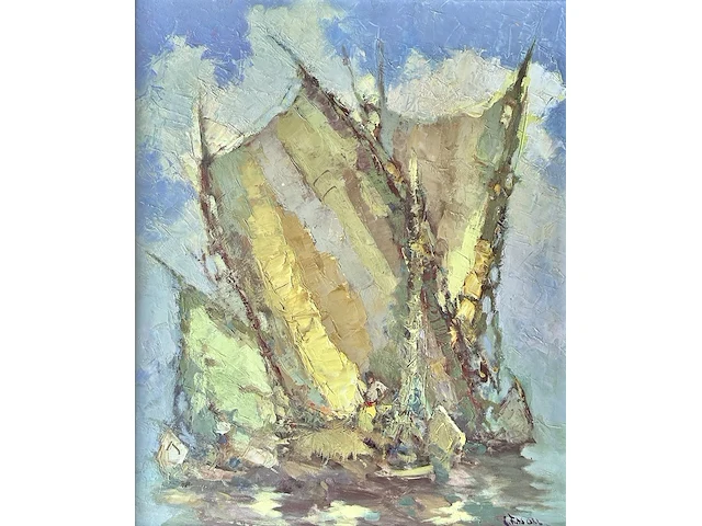 Lucien frits ohl (1904-1976) - prauwen bouwjaar 20e eeuw, olieverf - afbeelding 1 van  1