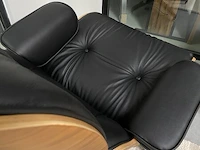 Luxe eames lounge chair met ottoman xl in walnoot en echt leer, zwart / walnoot - afbeelding 3 van  13