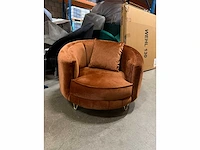 Luxe fauteuil oranje met gouden poten - afbeelding 2 van  5