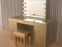 Luxe kaptafel met verlichting - 1500x600x810mm - goudkleurig - incl. krukje - afbeelding 9 van  12