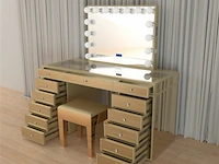 Luxe kaptafel met verlichting - 1500x600x810mm - goudkleurig - incl. krukje - afbeelding 10 van  12