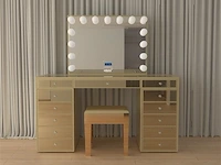Luxe kaptafel met verlichting - 1500x600x810mm - goudkleurig - incl. krukje - afbeelding 11 van  12