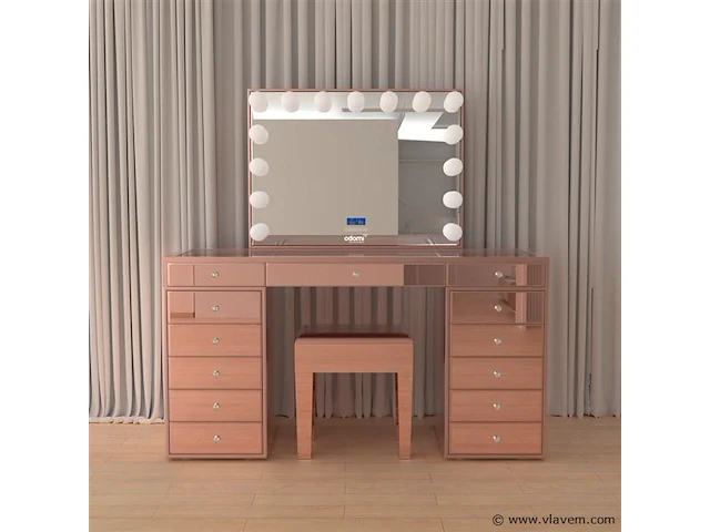 Luxe kaptafel met verlichting - 1500x600x810mm - hoogglans roze - incl. krukje - afbeelding 2 van  12