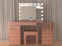 Luxe kaptafel met verlichting - 1500x600x810mm - hoogglans roze - incl. krukje - afbeelding 2 van  12