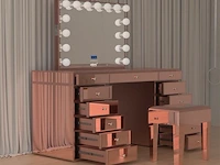 Luxe kaptafel met verlichting - 1500x600x810mm - hoogglans roze - incl. krukje - afbeelding 10 van  12