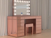 Luxe kaptafel met verlichting - 1500x600x810mm - hoogglans roze - incl. krukje - afbeelding 3 van  12