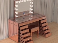 Luxe kaptafel met verlichting - 1500x600x810mm - hoogglans roze - incl. krukje - afbeelding 11 van  12