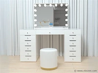 Luxe kaptafel met verlichting - 1500x600x810mm - hoogglans wit - incl. poef - afbeelding 1 van  11