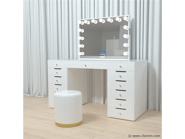 Luxe kaptafel met verlichting - 1500x600x810mm - hoogglans wit - incl. poef - afbeelding 4 van  11