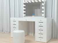 Luxe kaptafel met verlichting - 1500x600x810mm - hoogglans wit - incl. poef - afbeelding 4 van  11