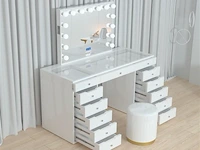 Luxe kaptafel met verlichting - 1500x600x810mm - hoogglans wit - incl. poef - afbeelding 6 van  11