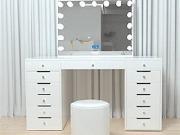 Luxe kaptafel met verlichting - 1500x600x810mm - hoogglans wit - incl. poef - afbeelding 7 van  11