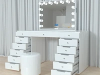 Luxe kaptafel met verlichting - 1500x600x810mm - hoogglans wit - incl. poef - afbeelding 8 van  11