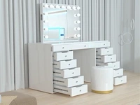 Luxe kaptafel met verlichting - 1500x600x810mm - hoogglans wit - incl. poef - afbeelding 9 van  11