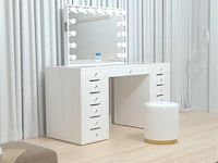 Luxe kaptafel met verlichting - 1500x600x810mm - hoogglans wit - incl. poef - afbeelding 10 van  11