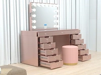 Luxe kaptafel met verlichting - 1500x600x810mm - roze - incl. poef - afbeelding 6 van  11