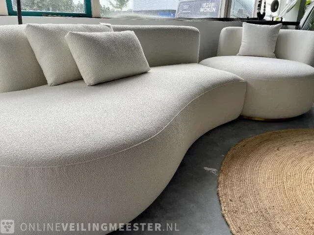 Luxe lounge bank in ivoor witte bouclé stof by italia, ivoor wit / goud, bouwjaar 2022 - afbeelding 5 van  11