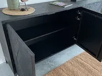 Luxe zwarte dressoir van teak met visgraat patroon tower living, zwart - afbeelding 6 van  10