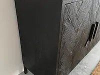 Luxe zwarte dressoir van teak met visgraat patroon tower living, zwart - afbeelding 9 van  10