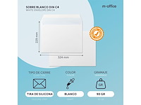 M-office papieren enveloppen formaat din c4 229 x 324 mm met siliconenzegel voor documenten post of opslag (2000 st. 229x324mm)wit - afbeelding 2 van  3