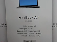 Macbook air apple m1met 8gb intern geheugen, besturing macos sonoma 14.4.1 en 250gb harde schijf. bouwjaar ... - afbeelding 2 van  4