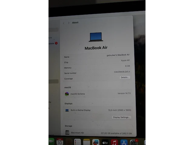 Macbook air apple mac os somona 14.7.5 met 250 gb harde schijf en 8 gb intern geheugen. - afbeelding 3 van  3