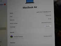 Macbook air apple mac os somona 14.7.5 met 250 gb harde schijf en 8 gb intern geheugen. - afbeelding 3 van  3