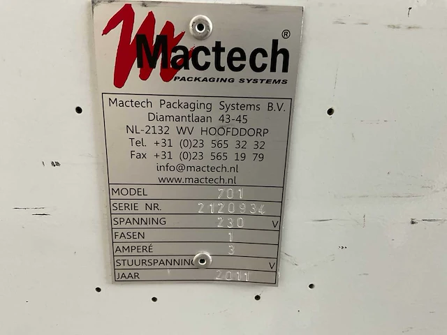 Mactech 701 omsnoeringsmachine - afbeelding 5 van  7