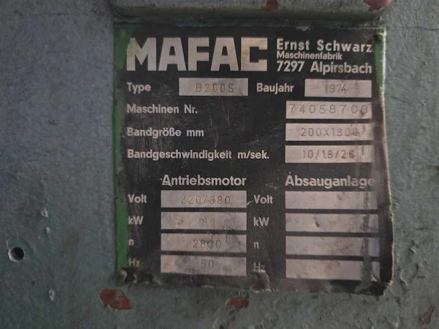 Mafac - b 200 s - bandschuurmachine - afbeelding 6 van  6