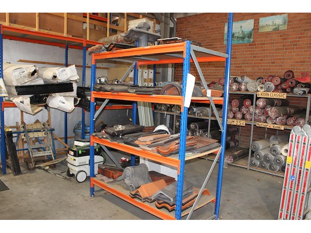 Magazijnstelling 5-delig bestaande uit 8 staanders, 30 liggers en 15 legbladen in diverse lengtes en dieptes. - afbeelding 1 van  6