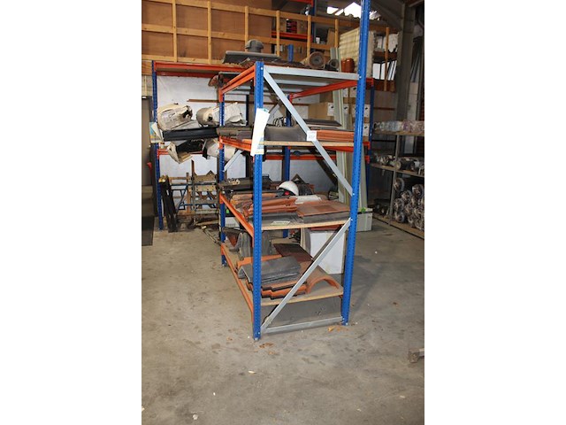 Magazijnstelling 5-delig bestaande uit 8 staanders, 30 liggers en 15 legbladen in diverse lengtes en dieptes. - afbeelding 2 van  6