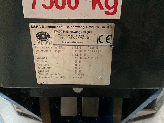 Maha rgm6-16x4 capaciteit 7500 kg elektrische hefkolom (6x) - afbeelding 11 van  21