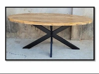 Mangohout eettafel ovaal 6 cm dik incl. spinpoot, bouwjaar 2024