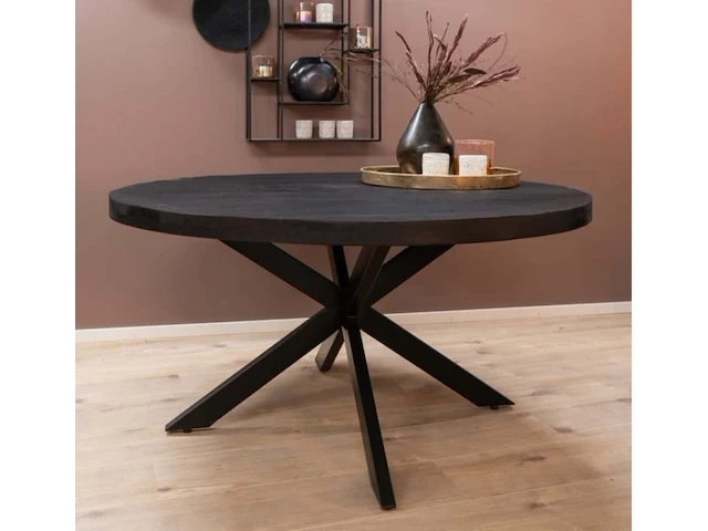 Mangohouten eettafel ovaal 160 cm black sanderz, 2025 - afbeelding 1 van  2