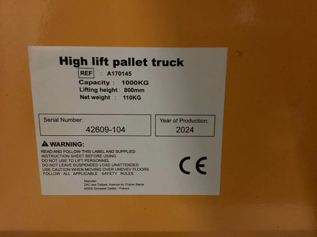 Manutan a170145 hand hydraulische palletwagen - afbeelding 4 van  5