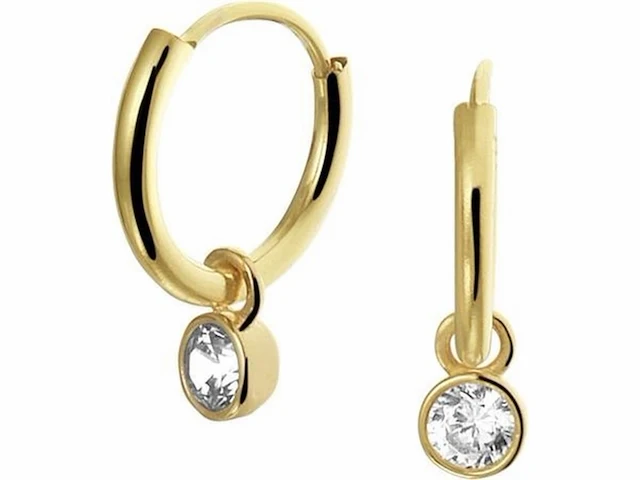 Marie - celeste oorringen met hangers zirkonia 11 mm goud - afbeelding 1 van  1