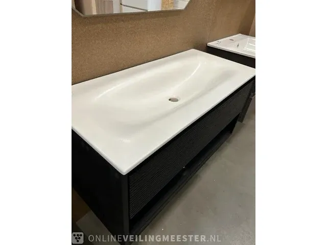 Massief eiken badmeubel + keramische wastafel finewood, badmeubel, black - afbeelding 1 van  10