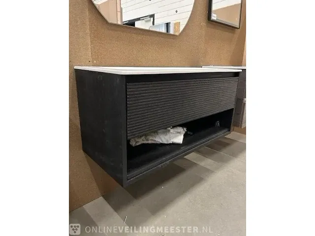 Massief eiken badmeubel + keramische wastafel finewood, badmeubel, black - afbeelding 3 van  10